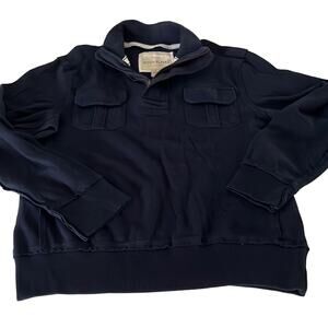 Ditch Plains Mens L Navy Blue 1/4 Zip Cotton Knit Pullover Shirt Long Sleeves